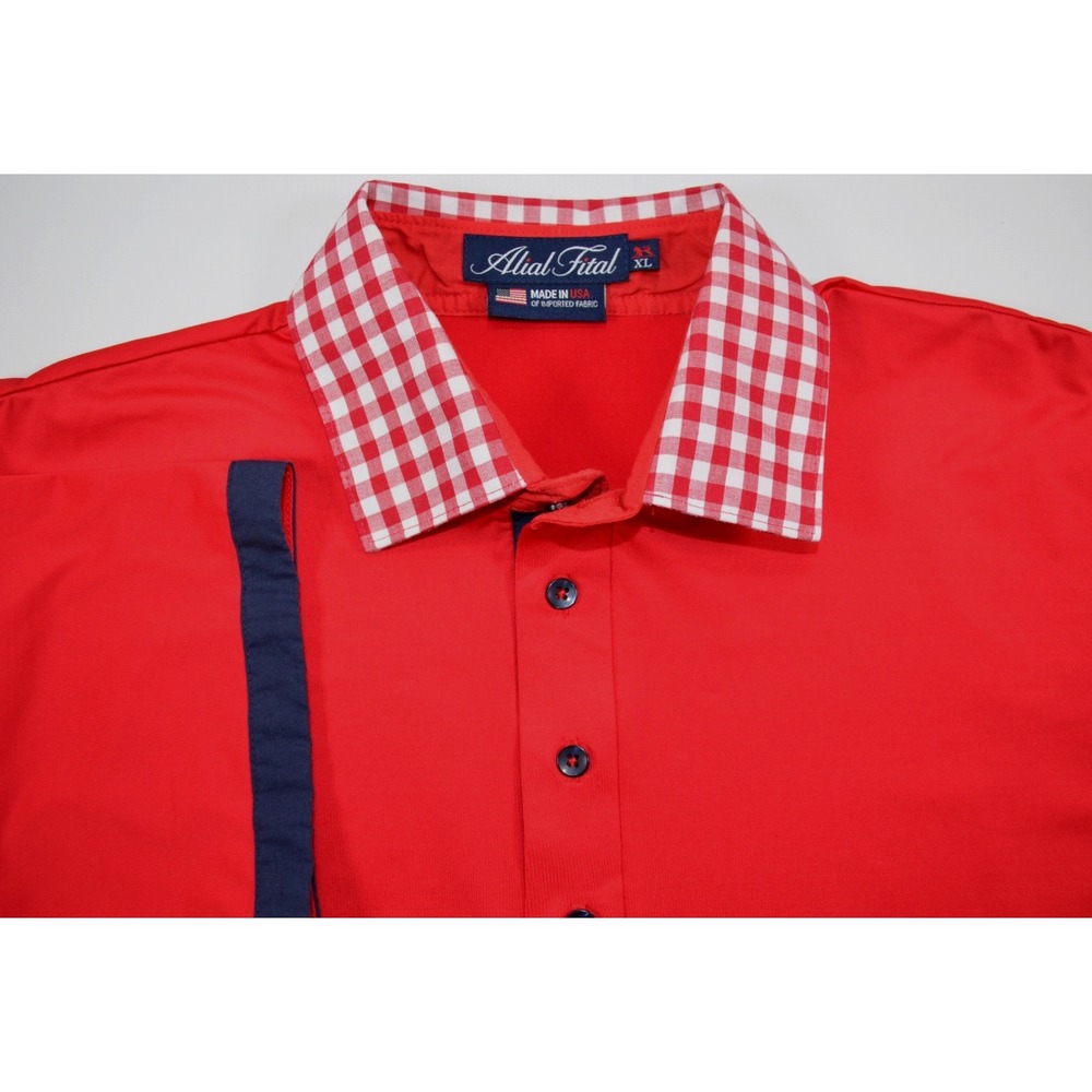Alial Fital Golf Polo Shirt‎ Men's XL Red w/ Checked Collar Short Sleeve